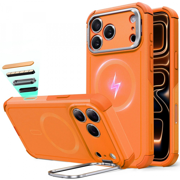 Husa MagSafe pentru Apple iPhone 18 Pro / 17 Pro, ESR, Cyber Armor Kickstand, Portocalie