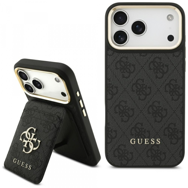 Husa MagSafe pentru Apple iPhone 18 Pro / 17 Pro, Guess, Cardslot 4G, Neagra