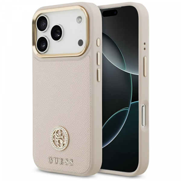 Husa MagSafe pentru Apple iPhone 18 Pro / 17 Pro, Guess, Grained Strass Logo, Roz