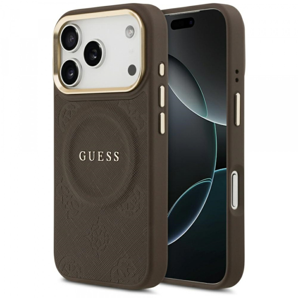 Husa MagSafe pentru Apple iPhone 18 Pro / 17 Pro, Guess, Peony Hot Stamp, Maro
