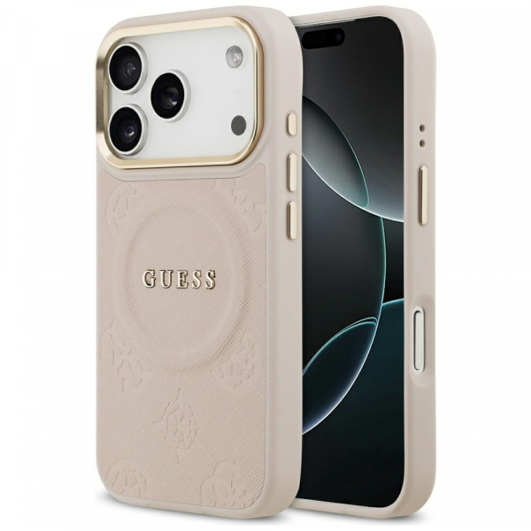 Husa MagSafe pentru Apple iPhone 18 Pro / 17 Pro, Guess, Peony Hot Stamp, Roz