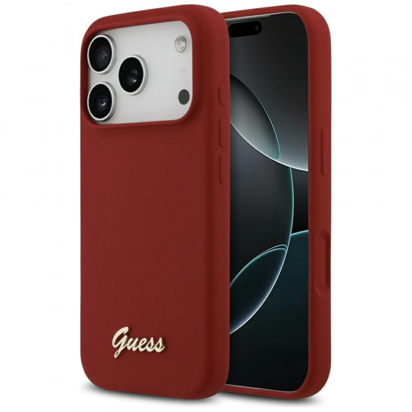 Husa MagSafe pentru Apple iPhone 18 Pro / 17 Pro, Guess, Script Metal Logo, Rosie