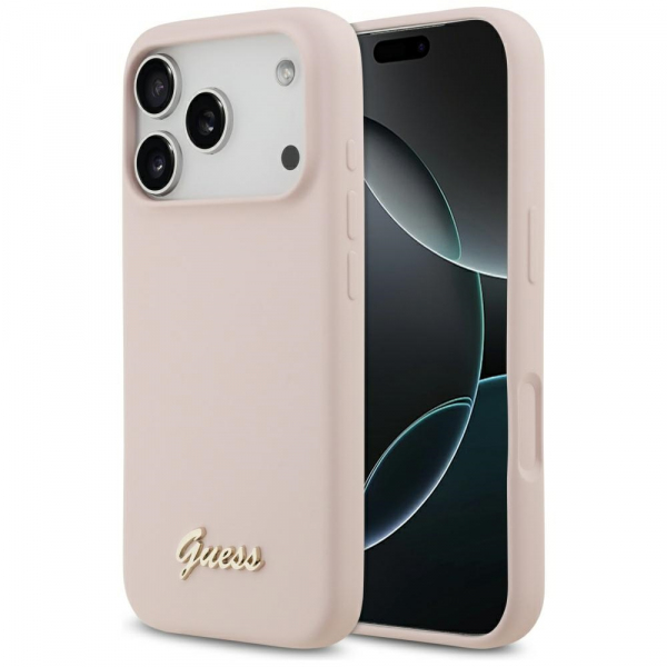 Husa MagSafe pentru Apple iPhone 18 Pro / 17 Pro, Guess, Script Metal Logo, Roz Deschis