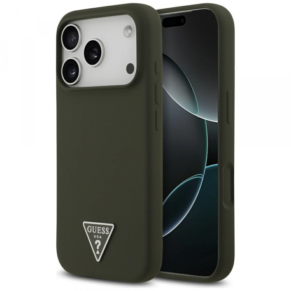 Husa MagSafe pentru Apple iPhone 18 Pro / 17 Pro, Guess, Triangle Logo, Kaki