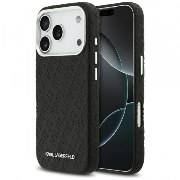 Husa MagSafe pentru Apple iPhone 18 Pro / 17 Pro, Karl Lagerfeld, FW Stamped Karl, Neagra