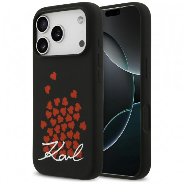 Husa MagSafe pentru Apple iPhone 18 Pro / 17 Pro, Karl Lagerfeld, Heart Sign Logo, Neagra