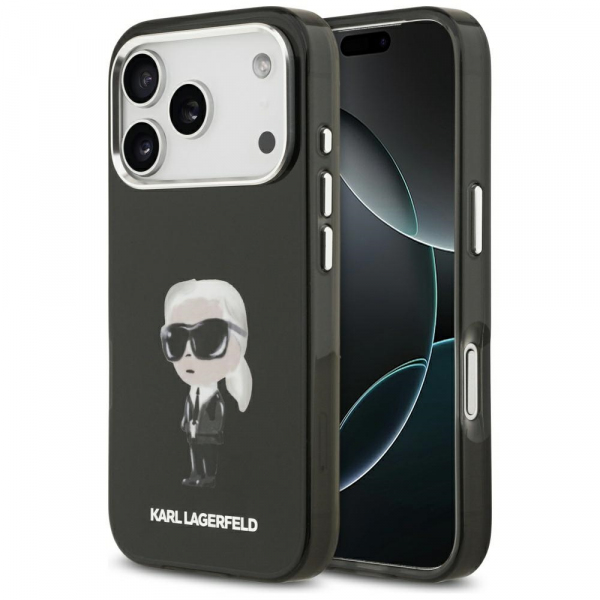 Husa MagSafe pentru Apple iPhone 18 Pro / 17 Pro, Karl Lagerfeld, IML Aquarelle Karl Ikonik, Neagra