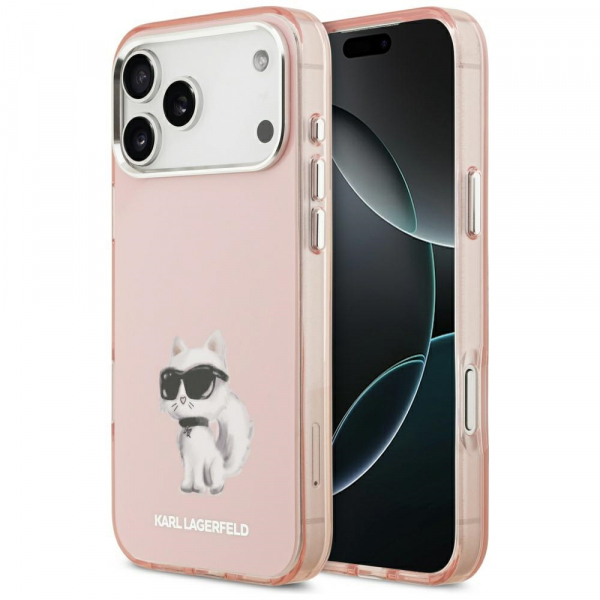 Husa MagSafe pentru Apple iPhone 18 Pro / 17 Pro, Karl Lagerfeld, IML Aquarelle Logo Choupette, Roz
