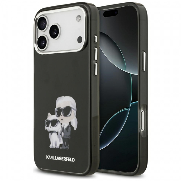 Husa MagSafe pentru Apple iPhone 18 Pro / 17 Pro, Karl Lagerfeld, IML Aquarelle Logo Karl & Choupette, Neagra