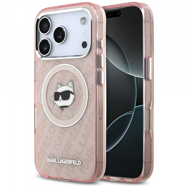 Husa MagSafe pentru Apple iPhone 18 Pro / 17 Pro, Karl Lagerfeld, IML Choupette`s Head, Roz