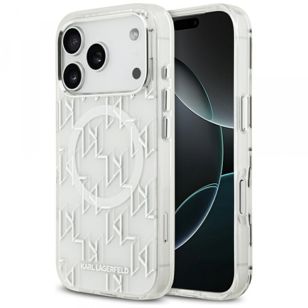 Husa MagSafe pentru Apple iPhone 18 Pro / 17 Pro, Karl Lagerfeld, IML KL Monogram, Alba