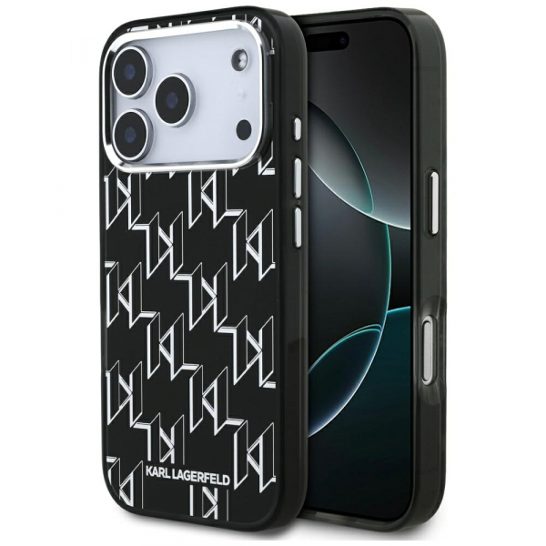 Husa MagSafe pentru Apple iPhone 18 Pro / 17 Pro, Karl Lagerfeld, IML KL Monogram, Neagra
