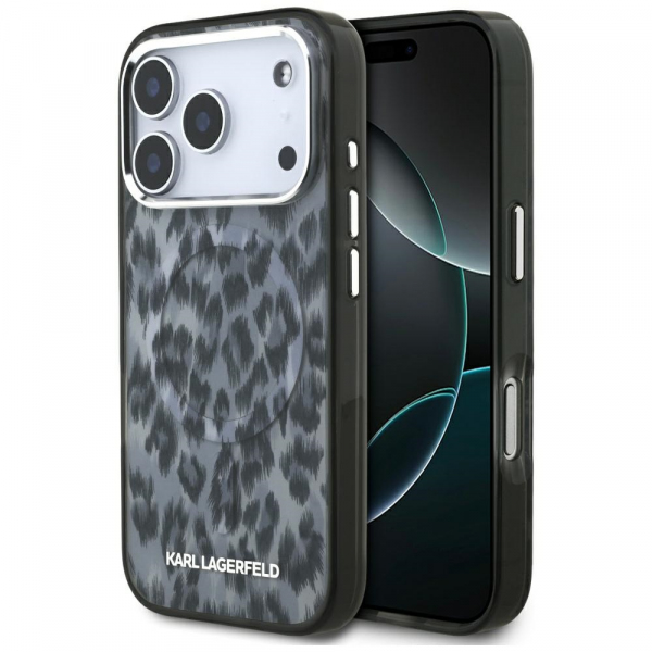 Husa MagSafe pentru Apple iPhone 18 Pro / 17 Pro, Karl Lagerfeld, IML Leopard Pattern, Neagra