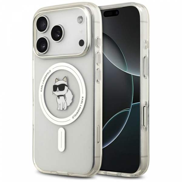 Husa MagSafe pentru Apple iPhone 18 Pro / 17 Pro, Karl Lagerfeld, IML Logo Choupette, Transparenta
