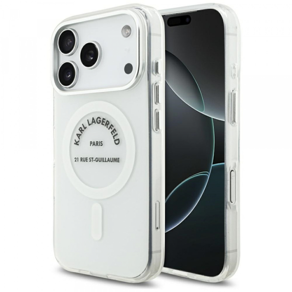 Husa MagSafe pentru Apple iPhone 18 Pro / 17 Pro, Karl Lagerfeld, IML Logo RSG, Transparenta