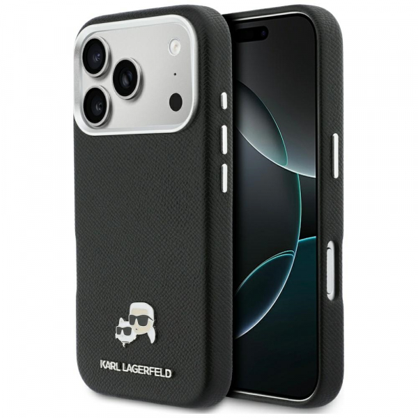 Husa MagSafe pentru Apple iPhone 18 Pro / 17 Pro, Karl Lagerfeld, Karl & Choupette Head\'s Pin, Neagra