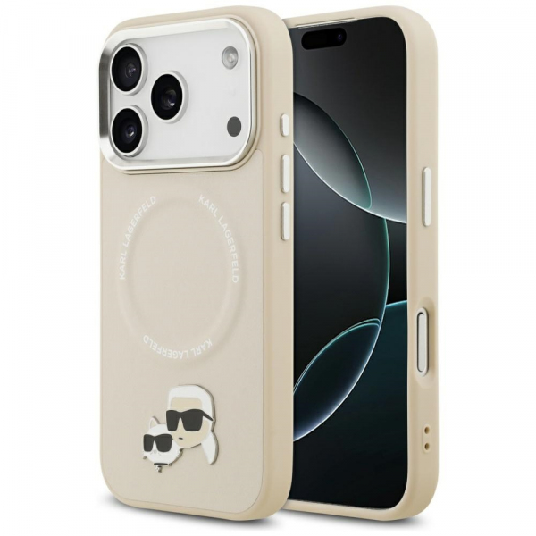 Husa MagSafe pentru Apple iPhone 18 Pro / 17 Pro, Karl Lagerfeld, Karl & Choupette Pins, Bej