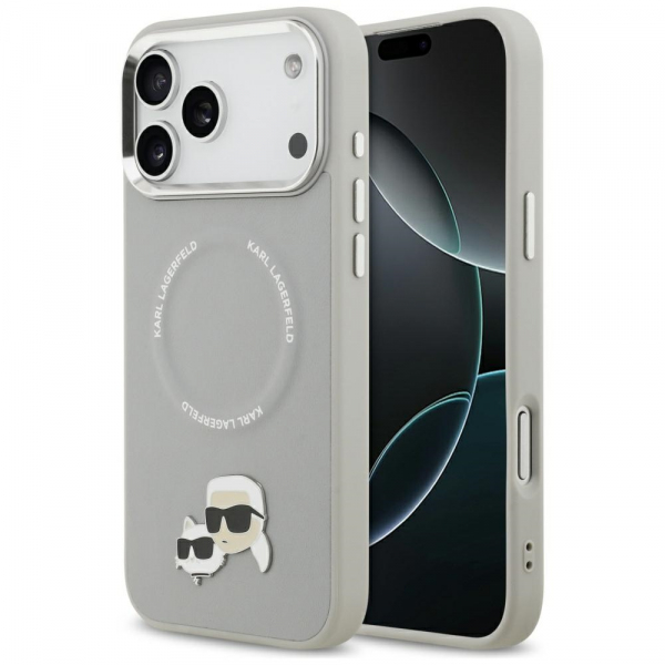 Husa MagSafe pentru Apple iPhone 18 Pro / 17 Pro, Karl Lagerfeld, Karl & Choupette Pins, Gri