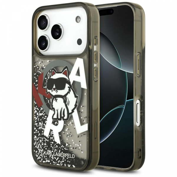 Husa MagSafe pentru Apple iPhone 18 Pro / 17 Pro, Karl Lagerfeld, Liquid Glitter Choupette Logo, Neagra
