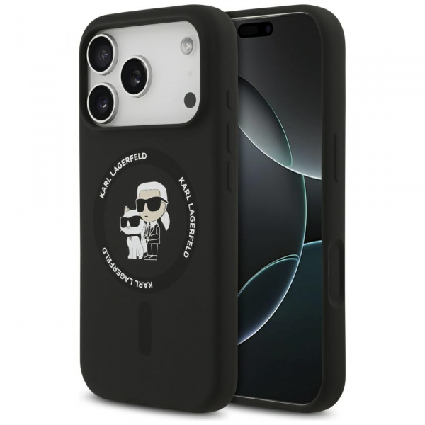 Husa MagSafe pentru Apple iPhone 18 Pro / 17 Pro, Karl Lagerfeld, Ring Karl & Choupette, Neagra