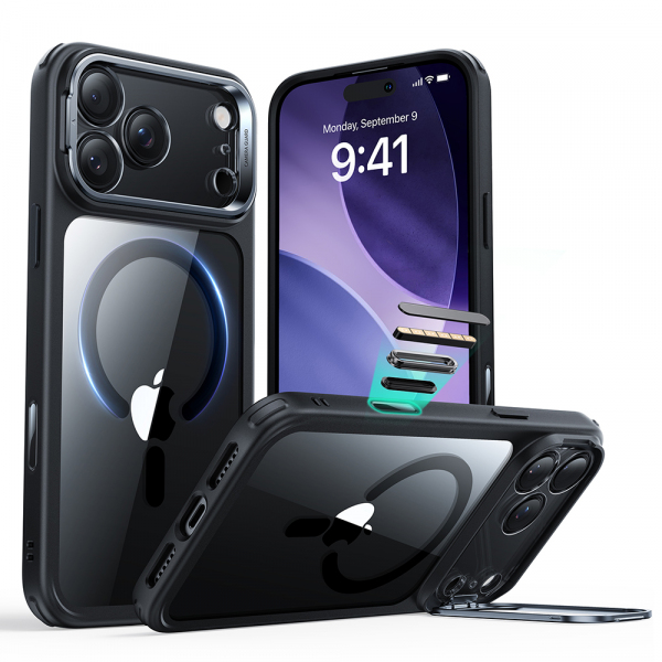 Husa MagSafe pentru Apple iPhone 18 Pro Max / 17 Pro Max, ESR, Classic Hybrid Kickstand, Neagra Transparenta