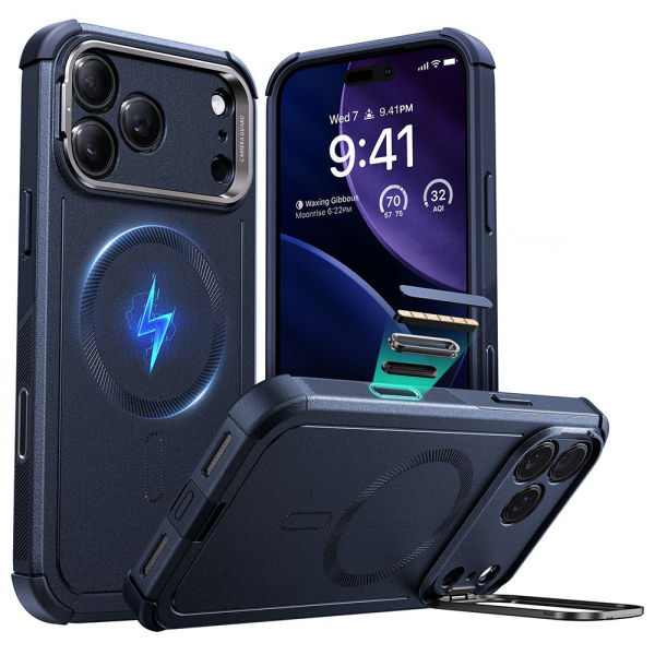 Husa MagSafe pentru Apple iPhone 18 Pro Max / 17 Pro Max, ESR, Cyber Armor Kickstand, Albastra