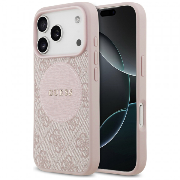 Husa MagSafe pentru Apple iPhone 18 Pro Max / 17 Pro Max, Guess, 4G Circle Classic Logo, Roz