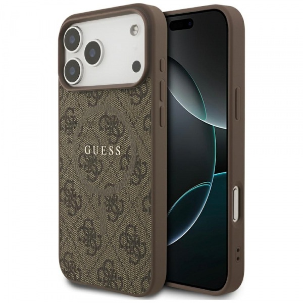 Husa MagSafe pentru Apple iPhone 18 Pro Max / 17 Pro Max, Guess, 4G Ring Classic Logo, Maro