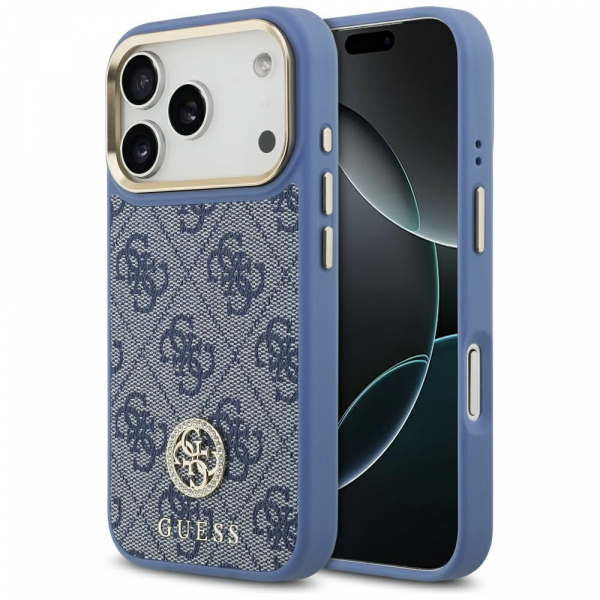 Husa MagSafe pentru Apple iPhone 18 Pro Max / 17 Pro Max, Guess, 4G Strass Logo, Albastra