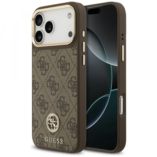 Husa MagSafe pentru Apple iPhone 18 Pro Max / 17 Pro Max, Guess, 4G Strass Logo, Maro