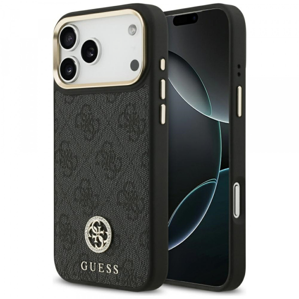 Husa MagSafe pentru Apple iPhone 18 Pro Max / 17 Pro Max, Guess, 4G Strass Logo, Neagra