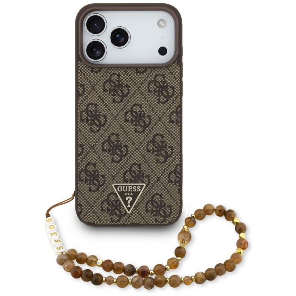 Husa MagSafe pentru Apple iPhone 18 Pro Max / 17 Pro Max, Guess, 4G Triangle Logo Cord Strap, Maro