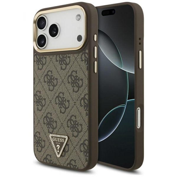 Husa MagSafe pentru Apple iPhone 18 Pro Max / 17 Pro Max, Guess, 4G Triangle Logo, Maro Aurie
