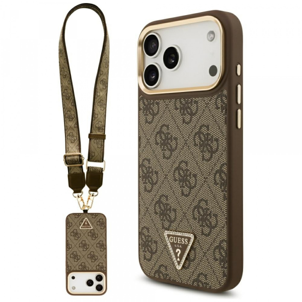 Husa MagSafe pentru Apple iPhone 18 Pro Max / 17 Pro Max, Guess, 4G Triangle Logo with Big Strap, Maro