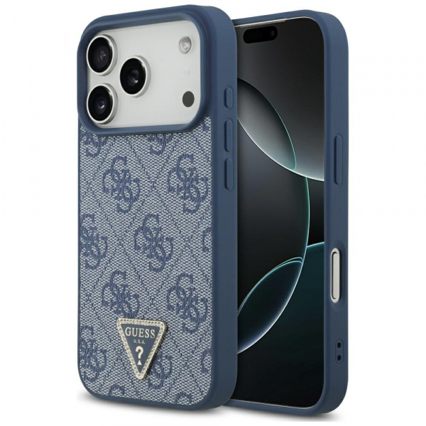 Husa MagSafe pentru Apple iPhone 18 Pro Max / 17 Pro Max, Guess, 4G Triangle Strass, Albastra