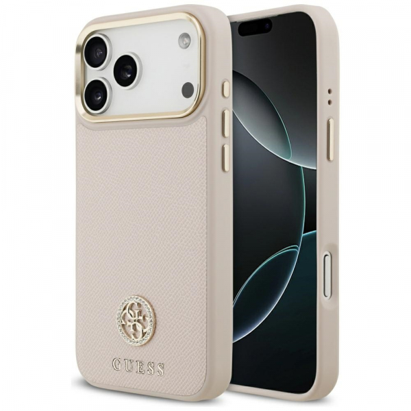 Husa MagSafe pentru Apple iPhone 18 Pro Max / 17 Pro Max, Guess, Grained Strass Logo, Roz