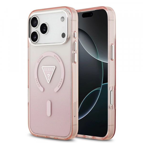 Husa MagSafe pentru Apple iPhone 18 Pro Max / 17 Pro Max, Guess, IML Gradient Triangle Logo, Roz