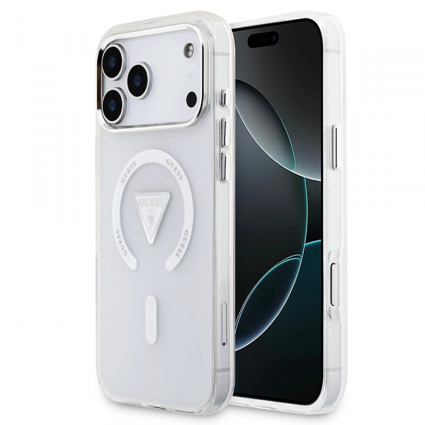Husa MagSafe pentru Apple iPhone 18 Pro Max / 17 Pro Max, Guess, IML Gradient Triangle Logo, Transparenta