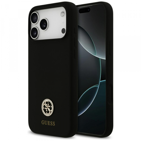 Husa MagSafe pentru Apple iPhone 18 Pro Max / 17 Pro Max, Guess, Logo Strass 4G, Neagra