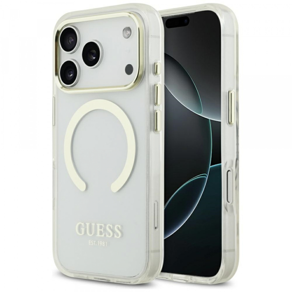 Husa MagSafe pentru Apple iPhone 18 Pro Max / 17 Pro Max, Guess, Metal Outline, Aurie