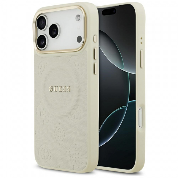 Husa MagSafe pentru Apple iPhone 18 Pro Max / 17 Pro Max, Guess, Peony Hot Stamp, Bej