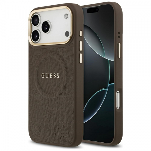 Husa MagSafe pentru Apple iPhone 18 Pro Max / 17 Pro Max, Guess, Peony Hot Stamp, Maro