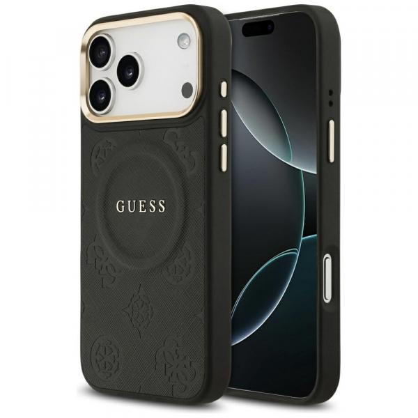 Husa MagSafe pentru Apple iPhone 18 Pro Max / 17 Pro Max, Guess, Peony Hot Stamp, Neagra