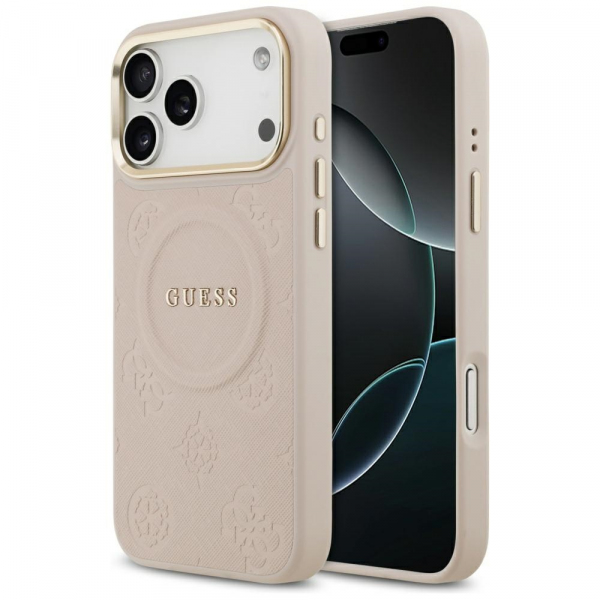 Husa MagSafe pentru Apple iPhone 18 Pro Max / 17 Pro Max, Guess, Peony Hot Stamp, Roz