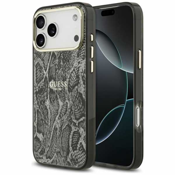 Husa MagSafe pentru Apple iPhone 18 Pro Max / 17 Pro Max, Guess, Python Pattern, Neagra
