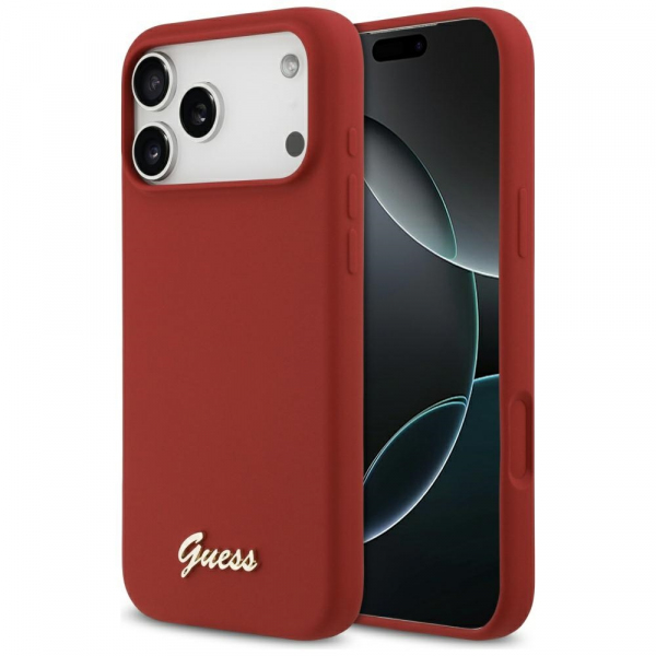Husa MagSafe pentru Apple iPhone 18 Pro Max / 17 Pro Max, Guess, Script Metal Logo, Rosie