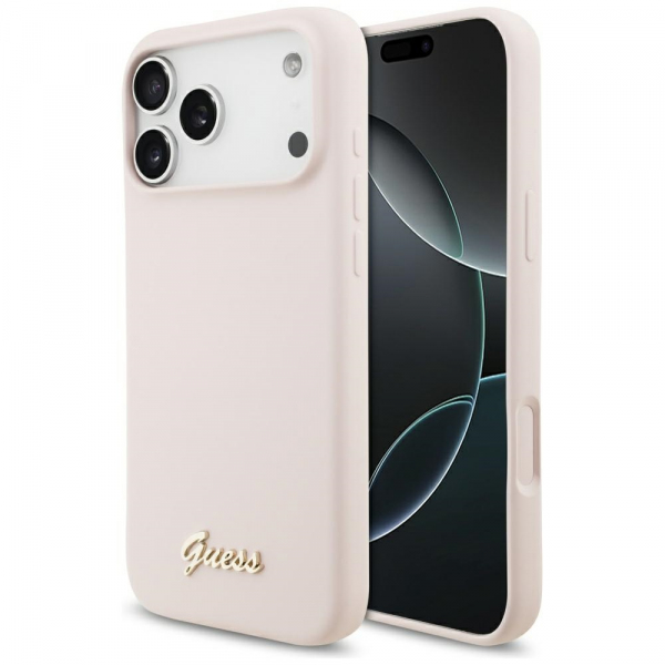 Husa MagSafe pentru Apple iPhone 18 Pro Max / 17 Pro Max, Guess, Script Metal Logo, Roz Deschis