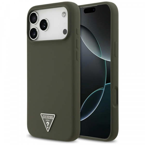 Husa MagSafe pentru Apple iPhone 18 Pro Max / 17 Pro Max, Guess, Triangle Logo, Kaki