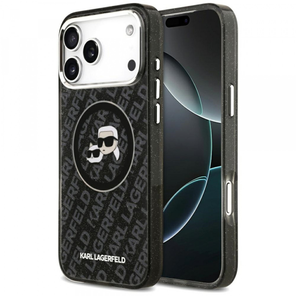 Husa MagSafe pentru Apple iPhone 18 Pro Max / 17 Pro Max, Karl Lagerfeld, Glitter Karl & Choupette Head, Neagra