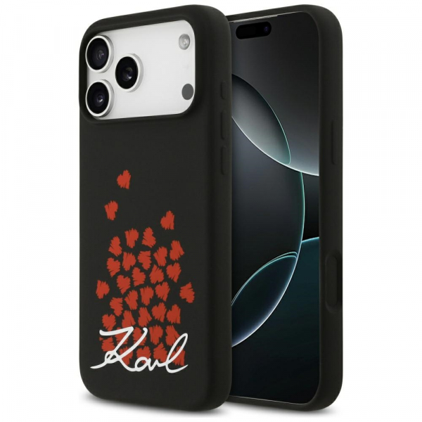 Husa MagSafe pentru Apple iPhone 18 Pro Max / 17 Pro Max, Karl Lagerfeld, Heart Sign Logo, Neagra